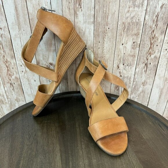 Lucky Brand Womens Jestah Wedge Sandals Ankle Strap Leather Zip-Up Size 7M - Picture 1 of 12